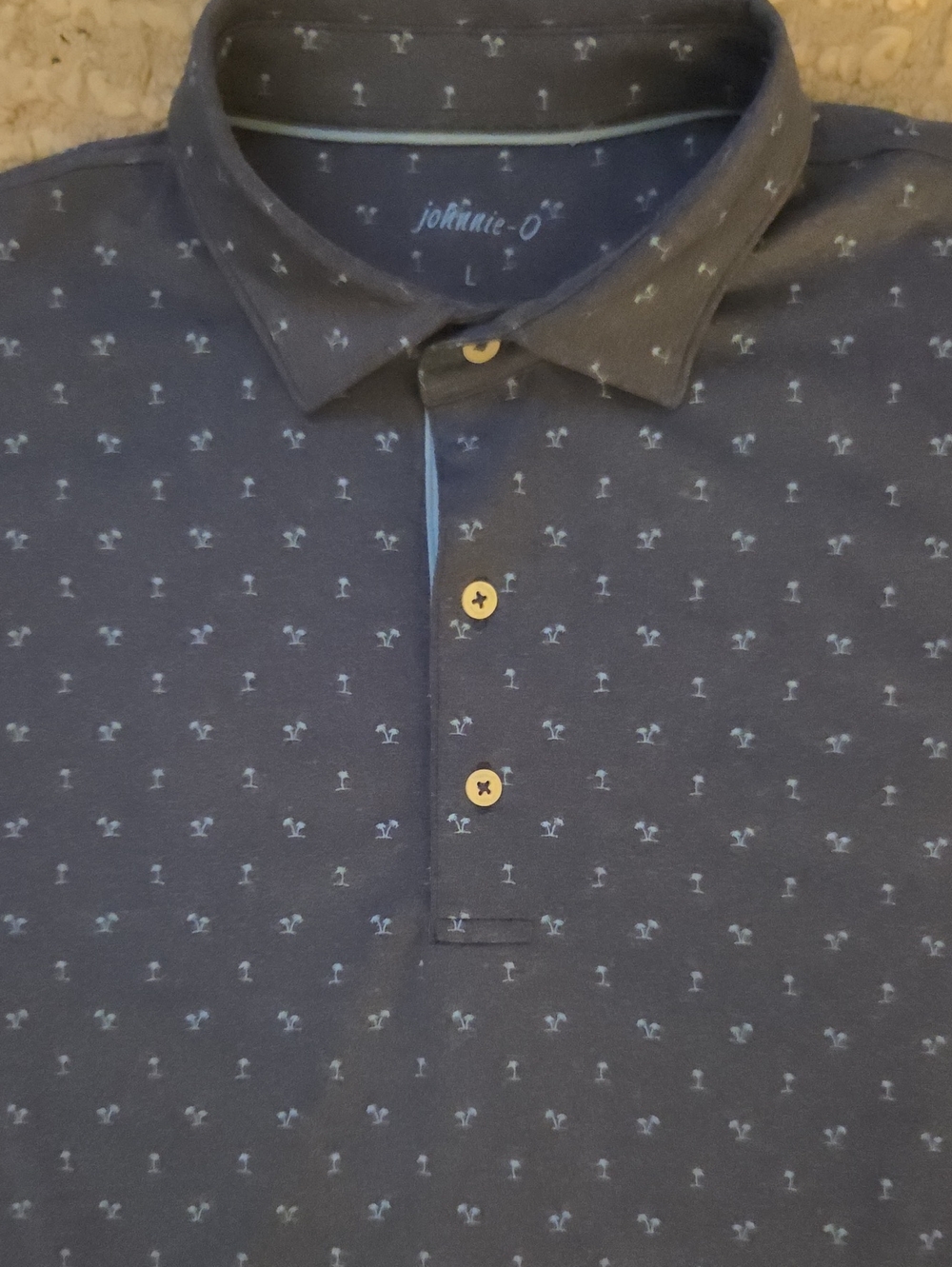 NWOT johnnie-O Men's Charcoal Grey Palm Tree Print Golf Polo L